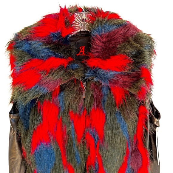 Adrienne Landau Fall in Love with Faux Fur Pinkish Red, Blue, Black Vest Size L - Picture 5 of 11